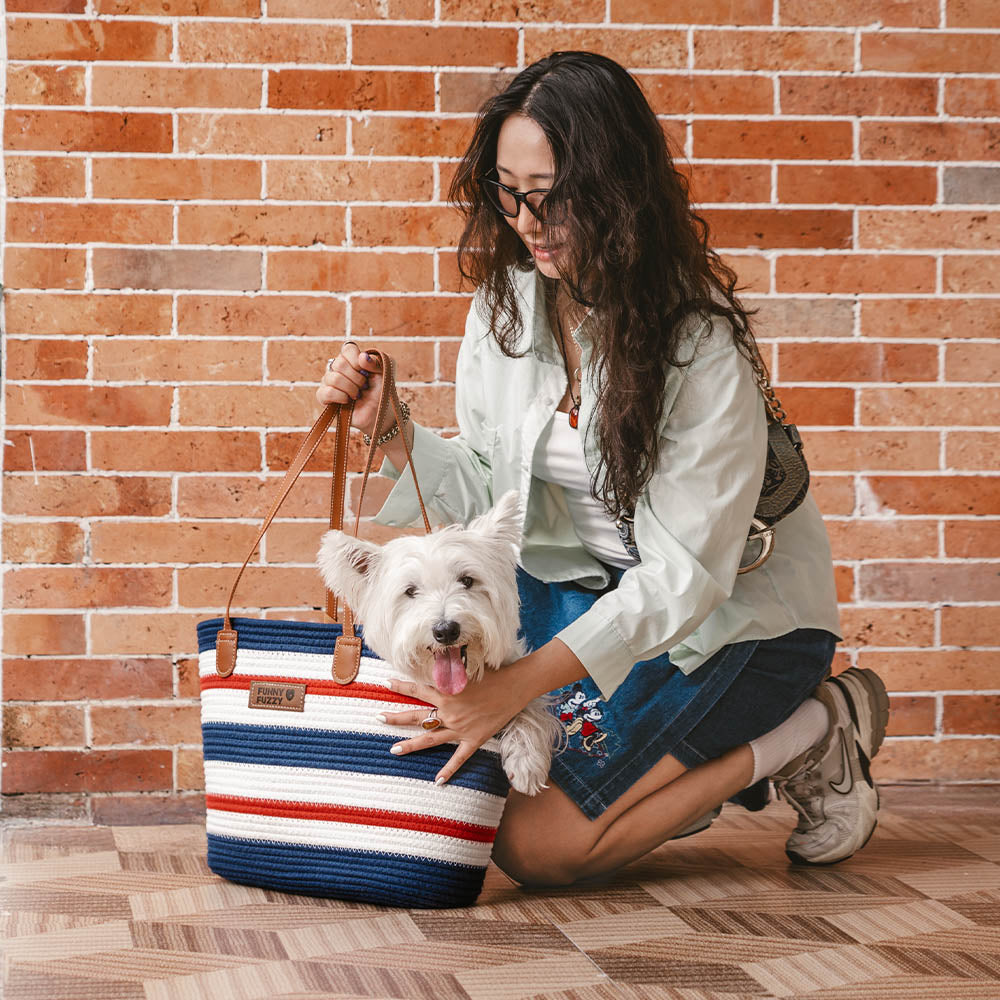 Handmade Lightweight Cotton Woven Beach Bag Pet Carrier- Summer Vacation
