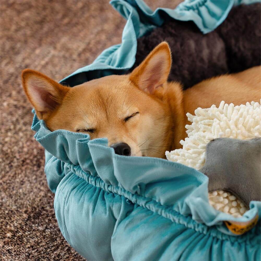 Cama de perros calmante ajustable inspirada en la naturaleza - Nido de felpa