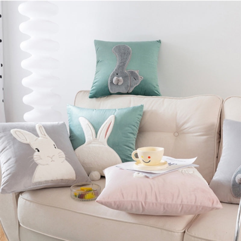 Almohada de sofá de terciopelo de conejo