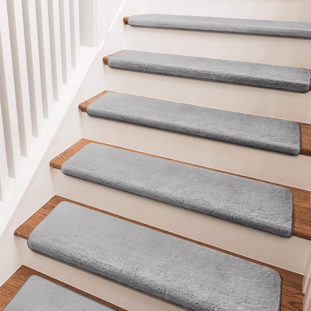 Solid Color Plush Stair Protectors Non-Slip Tape Free Carpet Stair Treads