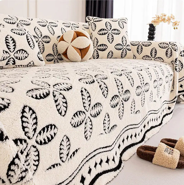 Thickened Jacquard Velvet Leaf Pattern Sofa Decoration Multi-Purpose Blanket Couch Cover