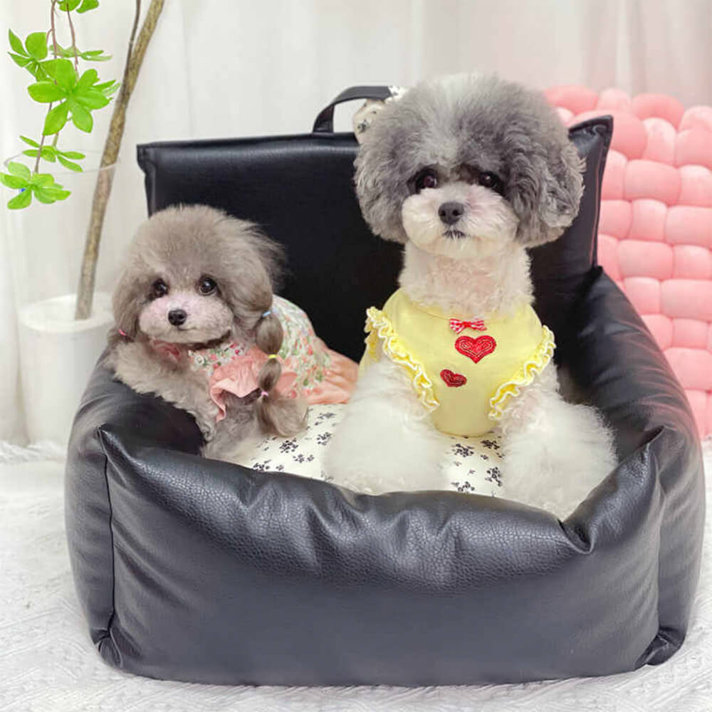Cama de perros de cachorros antideslizadores de cuero floral de forma floral vintage