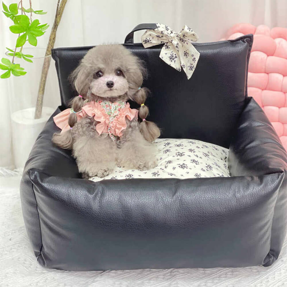 Cama de perros de cachorros antideslizadores de cuero floral de forma floral vintage