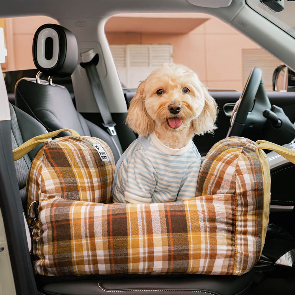 Camilla de asiento de automóvil para perros de seguridad a cuadros