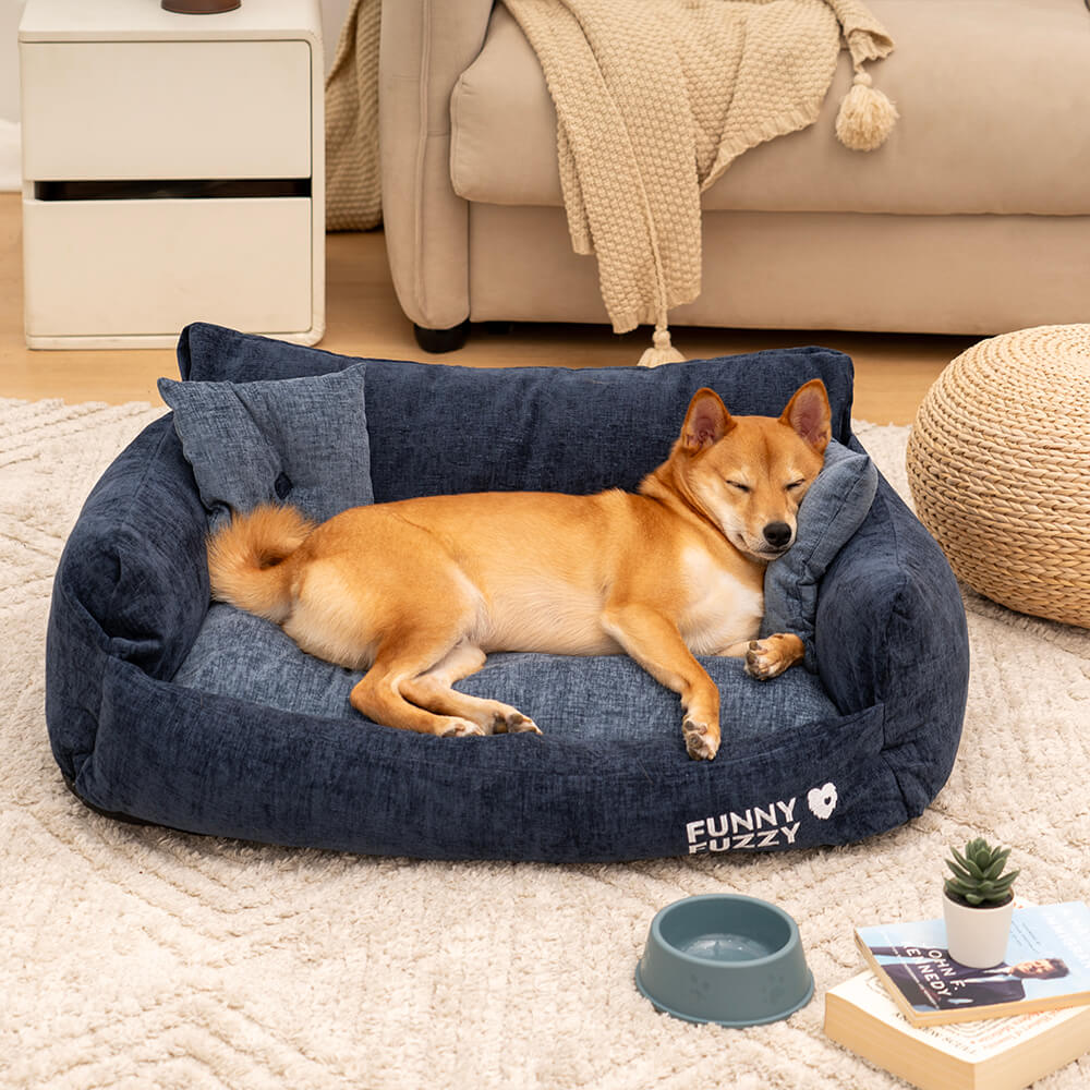 Canapé-lit pour chien et chat en tissu chenille de style vintage